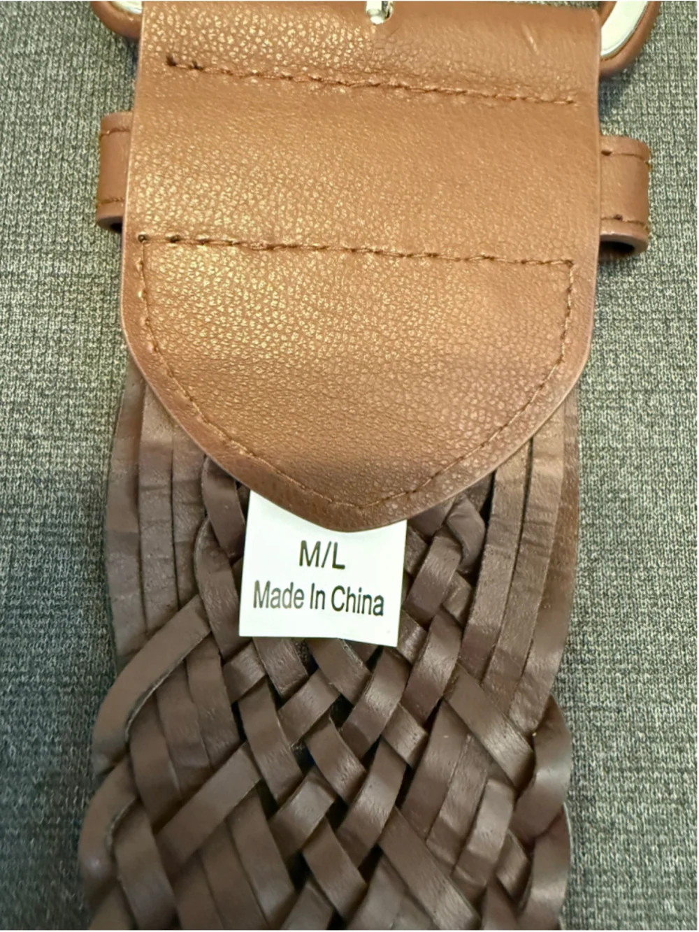2 woven faux leather boho stretch belts M/L Tan Brown